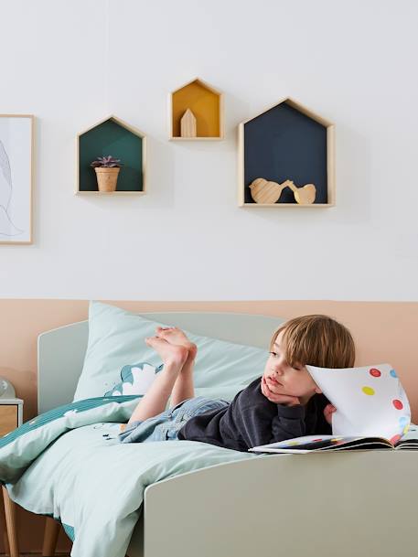 Set van 3 houten huisplanken Blauw+blauwgroen+EFFEN ROZE+HOUT/VEELKLEURIG - vertbaudet enfant 