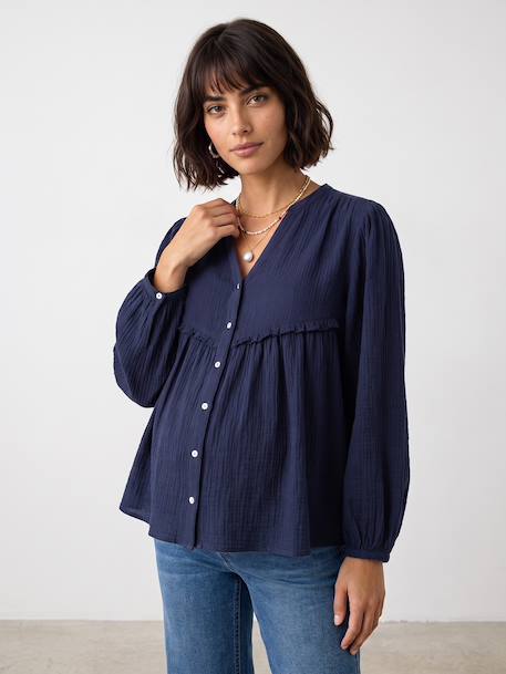 Zwangerschaps- en voedingsblouse leiblauw - vertbaudet enfant 