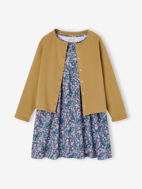 Fille-Ensemble-Ensemble fille cardigan et robe imprimée fleurs
