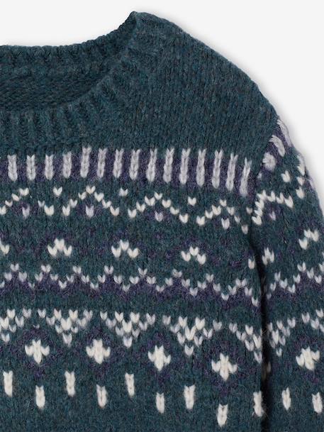 Pull jacquard col rond vert - vertbaudet enfant 