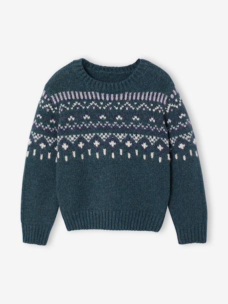 Pull jacquard col rond vert - vertbaudet enfant 