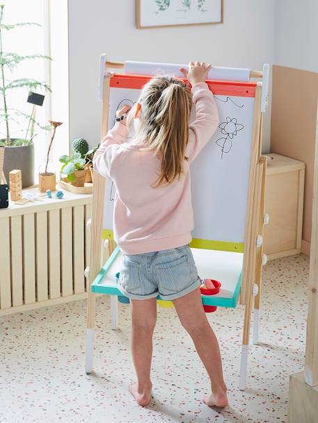 Tableau pliable et réglable en hauteur 3 en 1 en bois FSC® multicolore+Rose - vertbaudet enfant 