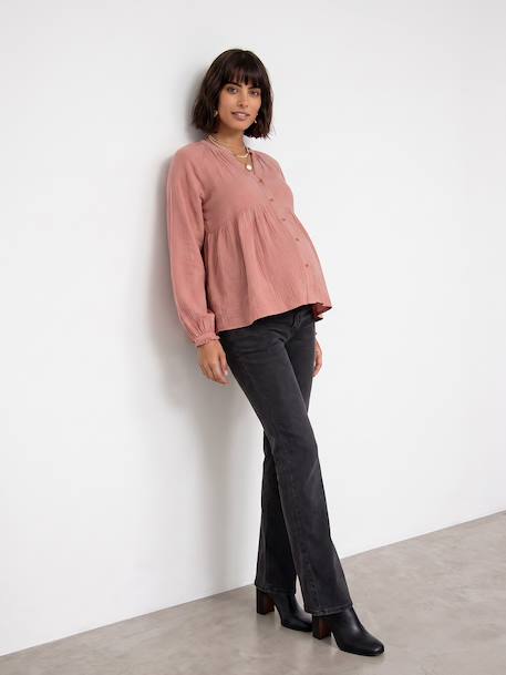Blouse grossesse et allaitement en gaze coton bois de rose+vert sauge - vertbaudet enfant 