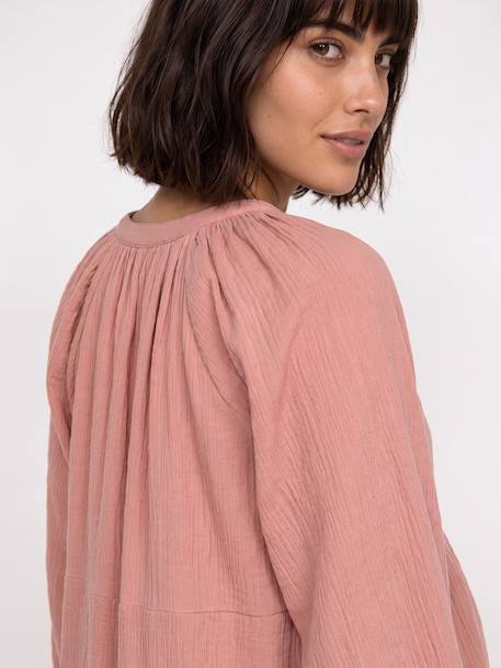 Blouse voor zwangerschap en borstvoeding van biologisch katoenen gaas* rozenhout+saliegroen - vertbaudet enfant 