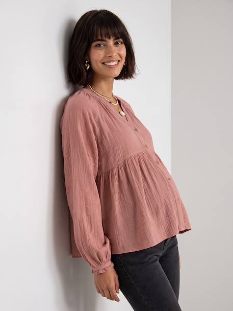 Blouse grossesse et allaitement en gaze coton biologique* bois de rose+vert sauge - vertbaudet enfant 