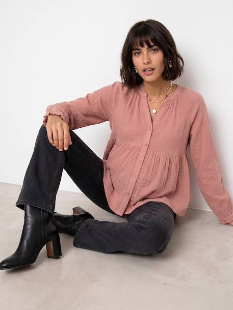 Blouse grossesse et allaitement en gaze coton biologique* bois de rose+vert sauge - vertbaudet enfant 
