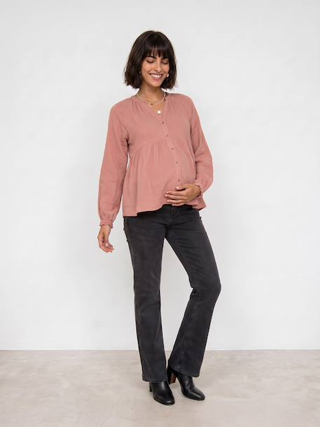 Blouse voor zwangerschap en borstvoeding van biologisch katoenen gaas* rozenhout+saliegroen - vertbaudet enfant 