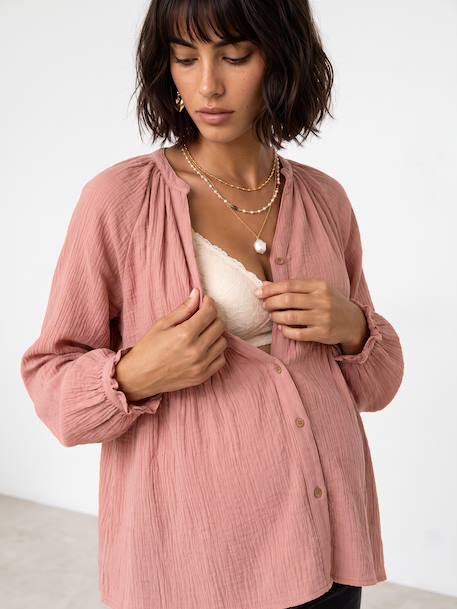 Blouse grossesse et allaitement en gaze coton biologique* bois de rose+vert sauge - vertbaudet enfant 