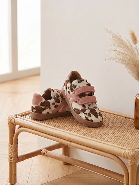 Meisjessneakers leer met klittenband donkerbruin - vertbaudet enfant 