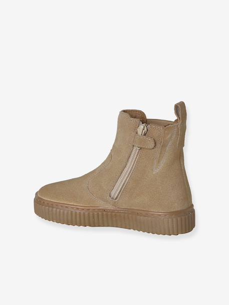 Boots fille cuir zippées et élastiquées beige+camel+marine - vertbaudet enfant 