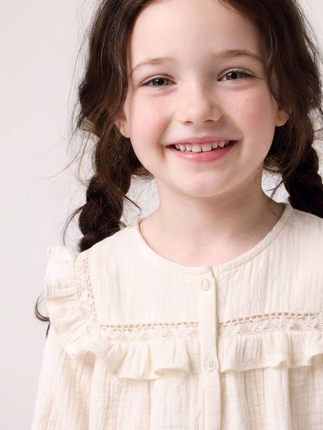 Chemise manches longues fille bleu ardoise+rose poudré+vanille - vertbaudet enfant 