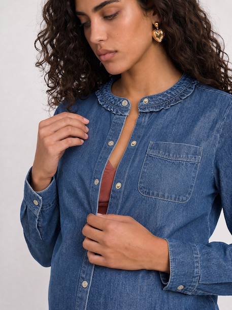 Denim zwangerschaps- en voedingsblouse middenblauw - vertbaudet enfant 