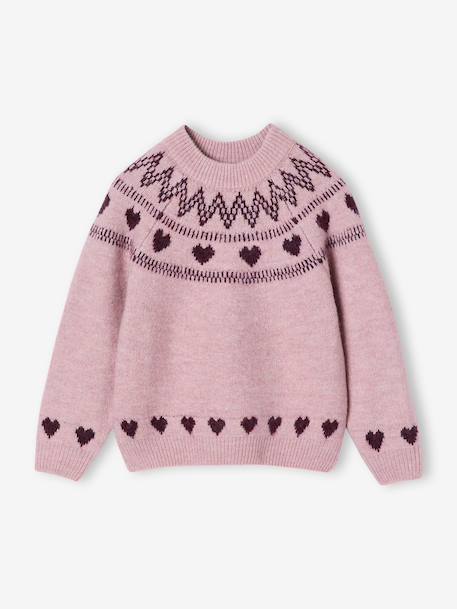 Pull fille manches longues col rond rose pâle+vert sauge - vertbaudet enfant 