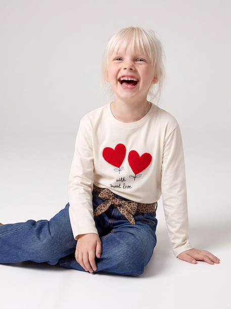 Meisjes T-shirt met lange mouwen ecru+roze (poederkleur) - vertbaudet enfant 