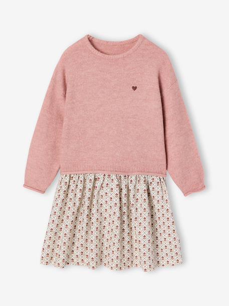 Robe 2 en 1 manches longues fille prune+rose poudré - vertbaudet enfant 