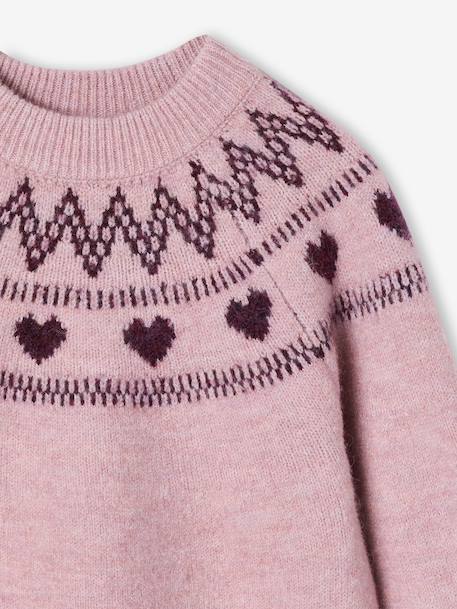 Pull fille manches longues col rond rose pâle+vert sauge - vertbaudet enfant 