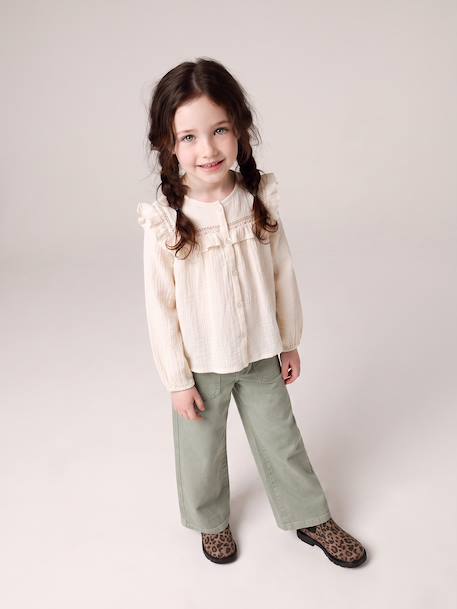 Blouse met lange mouwen voor meisjes leiblauw+roze (poederkleur)+vanille - vertbaudet enfant 