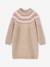 Jacquard jurk met lange mouwen kameel+roze (poederkleur)+saliegroen - vertbaudet enfant 