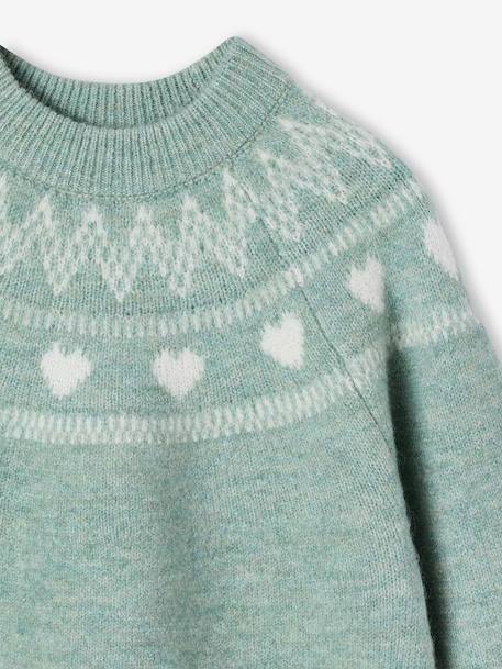 Pull fille manches longues col rond rose pâle+vert sauge - vertbaudet enfant 