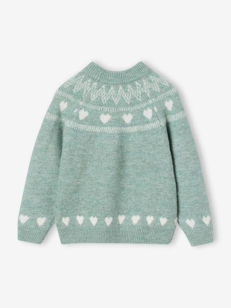 Pull fille manches longues col rond rose pâle+vert sauge - vertbaudet enfant 