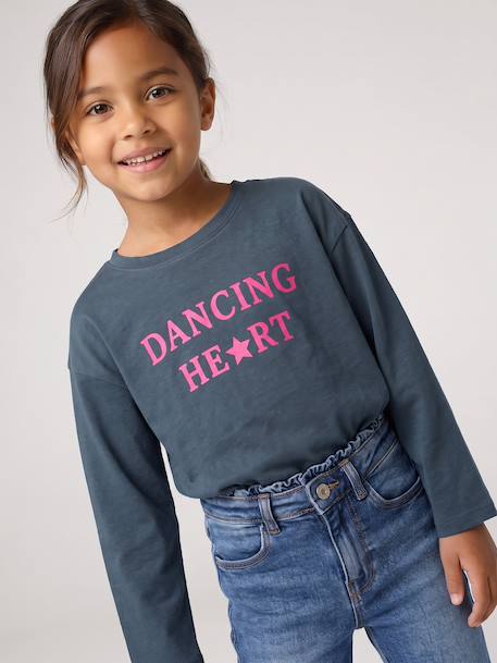 T-shirt manches longues fille encre+rose pâle+vert - vertbaudet enfant 