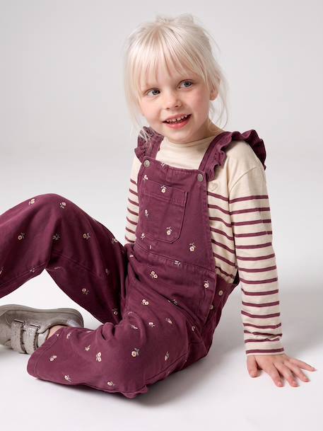 Tee-shirt marinière fille manches longues prune+rayé bleu - vertbaudet enfant 