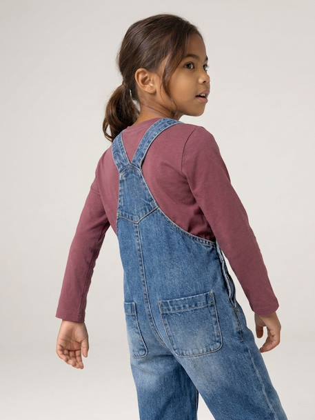 Wijde salopet van jeans voor meisjes denimgrijs+middenblauw+stone+zwart denim - vertbaudet enfant 