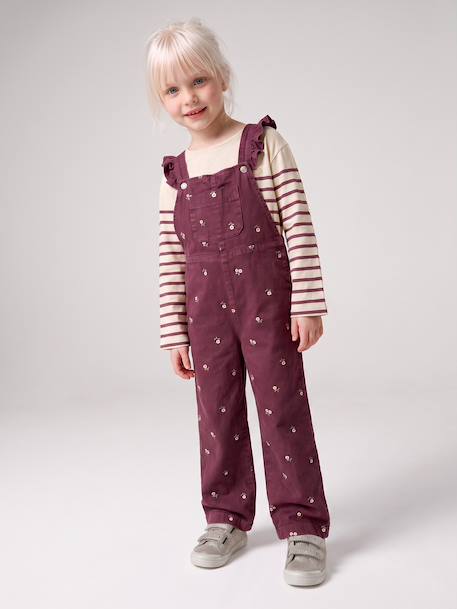 Tee-shirt marinière fille manches longues prune+rayé bleu - vertbaudet enfant 