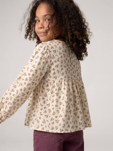 Meisjesblouse met lange mouwen ecru+rouge - vertbaudet enfant 