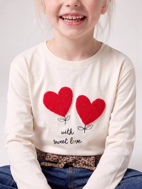 T-shirt manches longues fille écru+rose poudré - vertbaudet enfant 