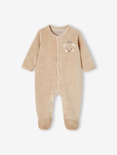 Pyjama bébé mixte velours animal personnalisable beige chiné+gris chiné - vertbaudet enfant 