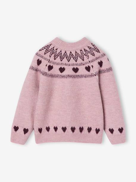 Pull fille manches longues col rond rose pâle+vert sauge - vertbaudet enfant 