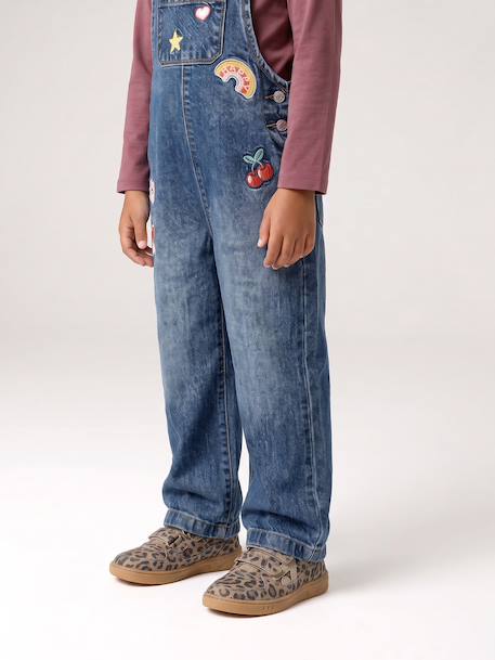 Wijde salopet van jeans voor meisjes denimgrijs+middenblauw+stone+zwart denim - vertbaudet enfant 