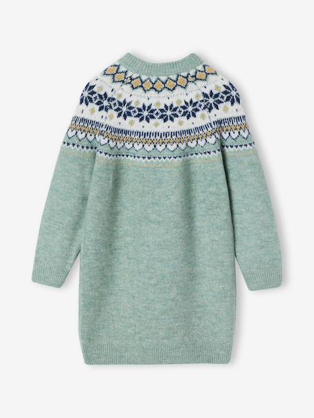 Jacquard jurk met lange mouwen kameel+roze (poederkleur)+saliegroen - vertbaudet enfant 