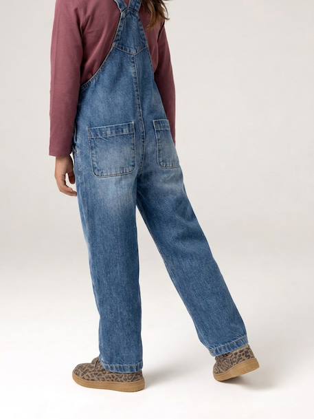 Wijde salopet van jeans voor meisjes denimgrijs+middenblauw+stone+zwart denim - vertbaudet enfant 