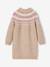 Jacquard jurk met lange mouwen kameel+roze (poederkleur)+saliegroen - vertbaudet enfant 