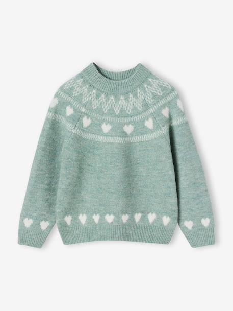 Pull fille manches longues col rond rose pâle+vert sauge - vertbaudet enfant 