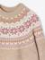 Jacquard jurk met lange mouwen kameel+roze (poederkleur)+saliegroen - vertbaudet enfant 