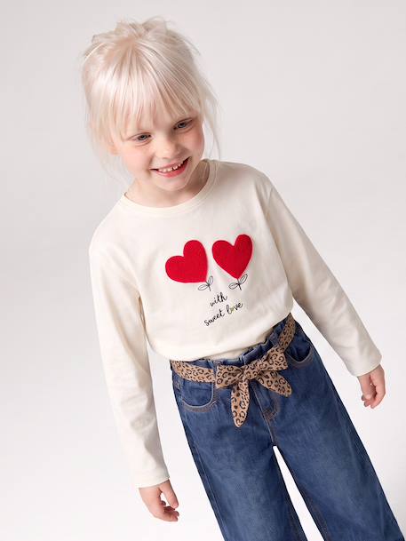 T-shirt manches longues fille écru+rose poudré - vertbaudet enfant 