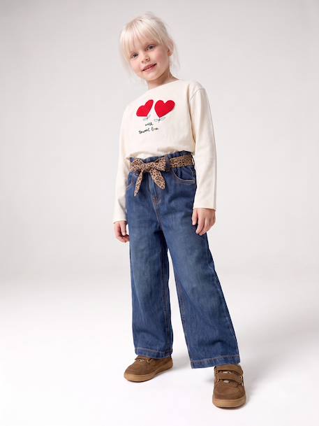 T-shirt manches longues fille écru+rose poudré - vertbaudet enfant 