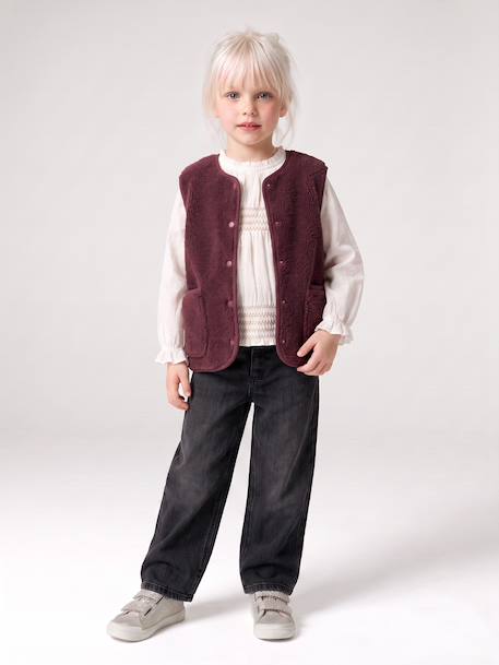 Mouwloos meisjesvest van sherpa pruim+rouge+vanille - vertbaudet enfant 