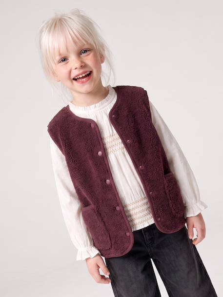 Gilet fille sans manches en sherpa blush+prune+vanille - vertbaudet enfant 