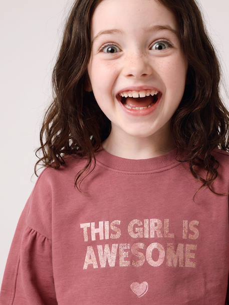 Sweat fille col rond mauve+rose pâle - vertbaudet enfant 