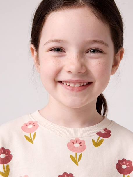 Sweat fille col rond écru+ivoire+rose pâle+taupe - vertbaudet enfant 
