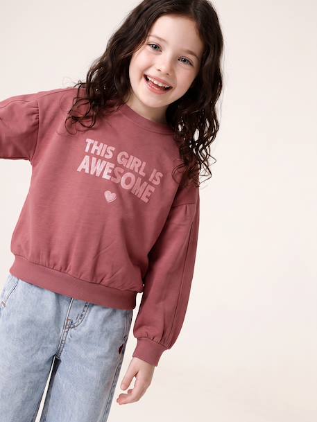 Sweat fille col rond mauve+rose pâle - vertbaudet enfant 