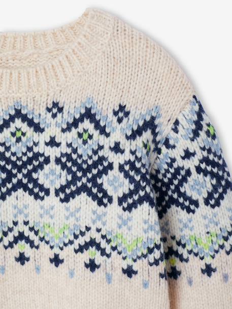 Pull jacquard garçon col rond blanc - vertbaudet enfant 