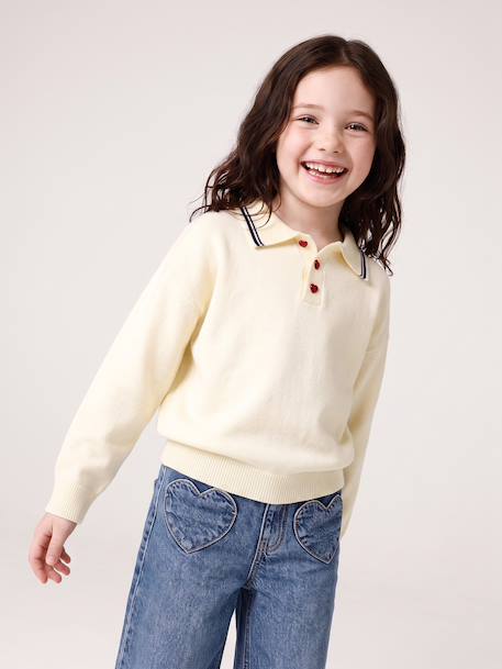 Pull polo fille manches longues écru - vertbaudet enfant 