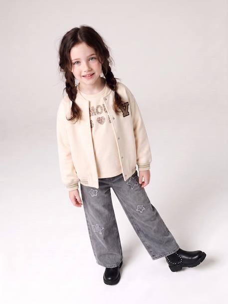 Jean large fille étoiles bleu clair+denim gris - vertbaudet enfant 