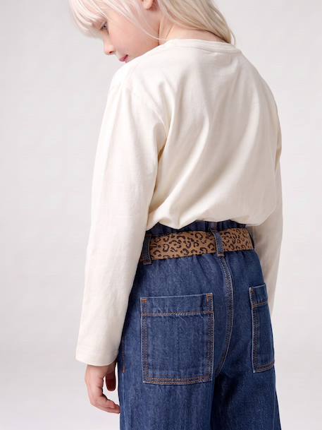 Wijde paperbag jeans voor meisjes donkerblauw+middenblauw - vertbaudet enfant 