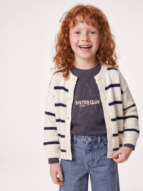 Gilet fille manches longues écru+lavande+vert sauge - vertbaudet enfant 